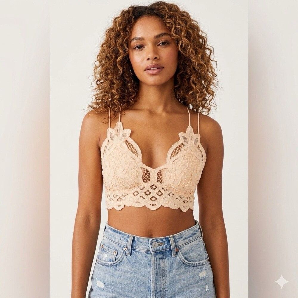 Intimately Free People Adella Lace Bralette Electric Nectar Peach Smocked XS NWT